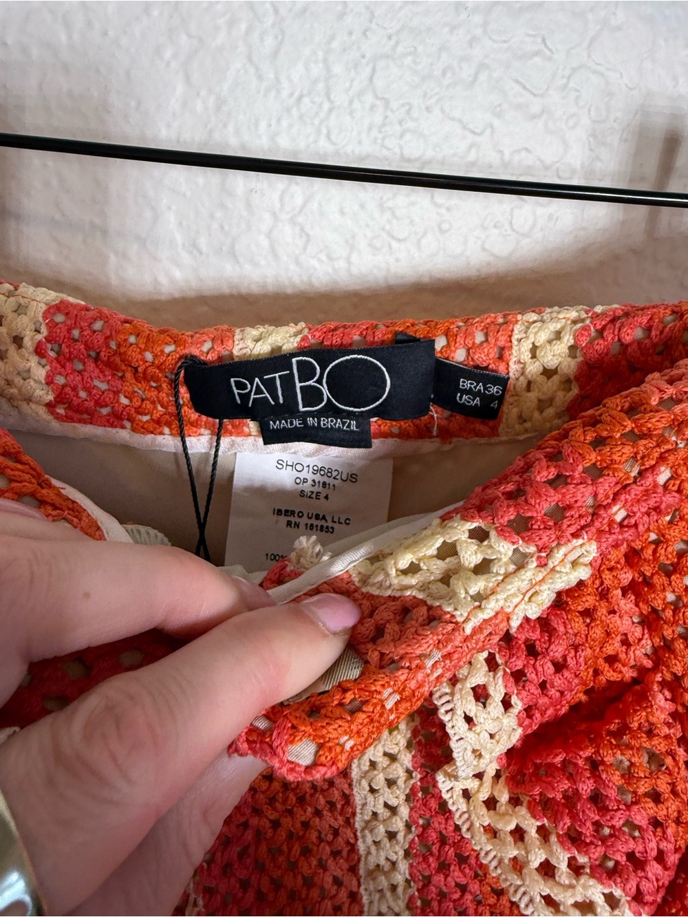 PatBO Orange and Cream Crochet Puff-Sleeve Crop Top & Ruffle Shorts Set - Picture 12 of 16